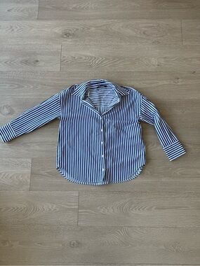 Zara Navy and White Striped Button-Up Shirt